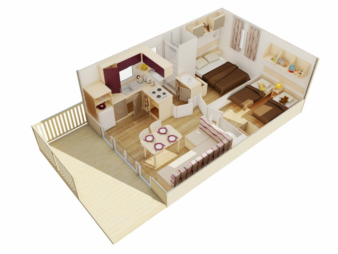 Ferienhaus in Pelzerhaken - Mobilheim Mediterranee - Grundriss 3D